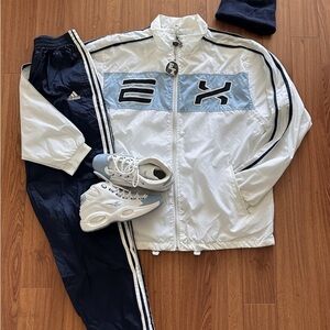 Y2K TAGGED! Exco Athletics White & Blue Lined Embroidered Logo Track Jacket